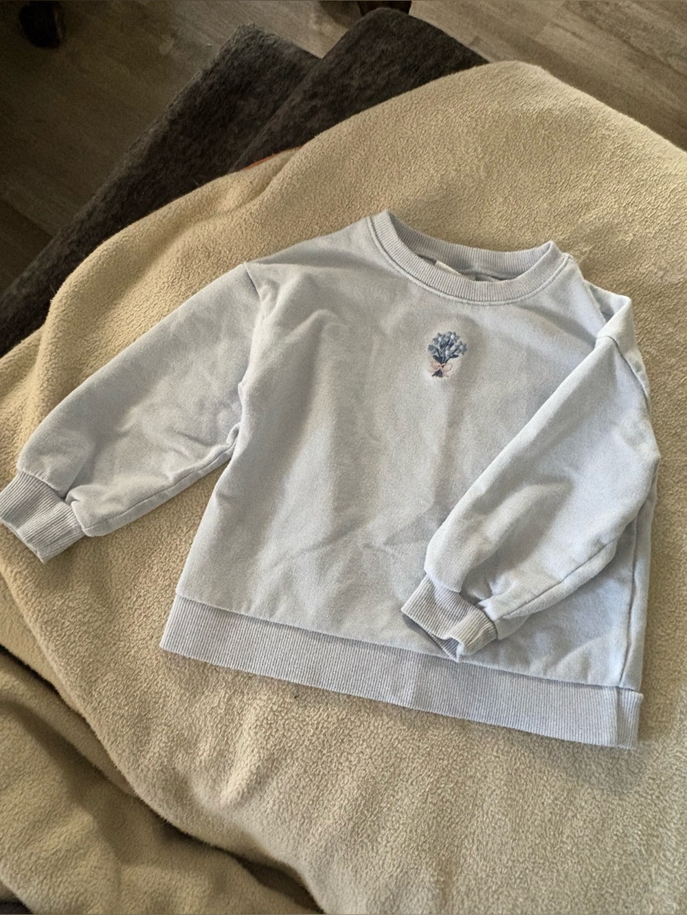 Carter's Pale Blue Crewneck Sweatshirt with Small Tree Embroidery